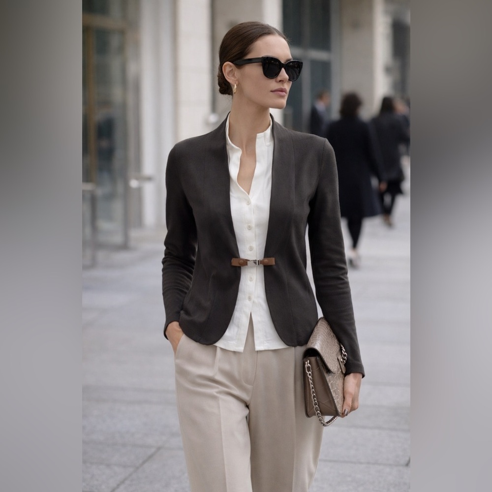 Fabiana Filippi Cotton Tailored Collarless Cardigan Jacket